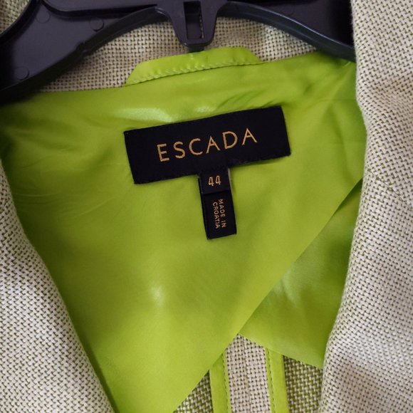 Escada Blazer 44 14 XL Green Tweed Linen Wool Cuto - Picture 4 of 8